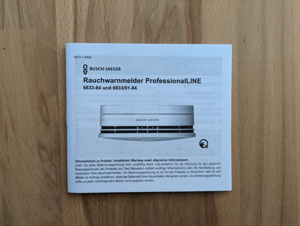 Bedienungsanleitung des Busch-Jaeger ProfessionalLine Rauchmelders