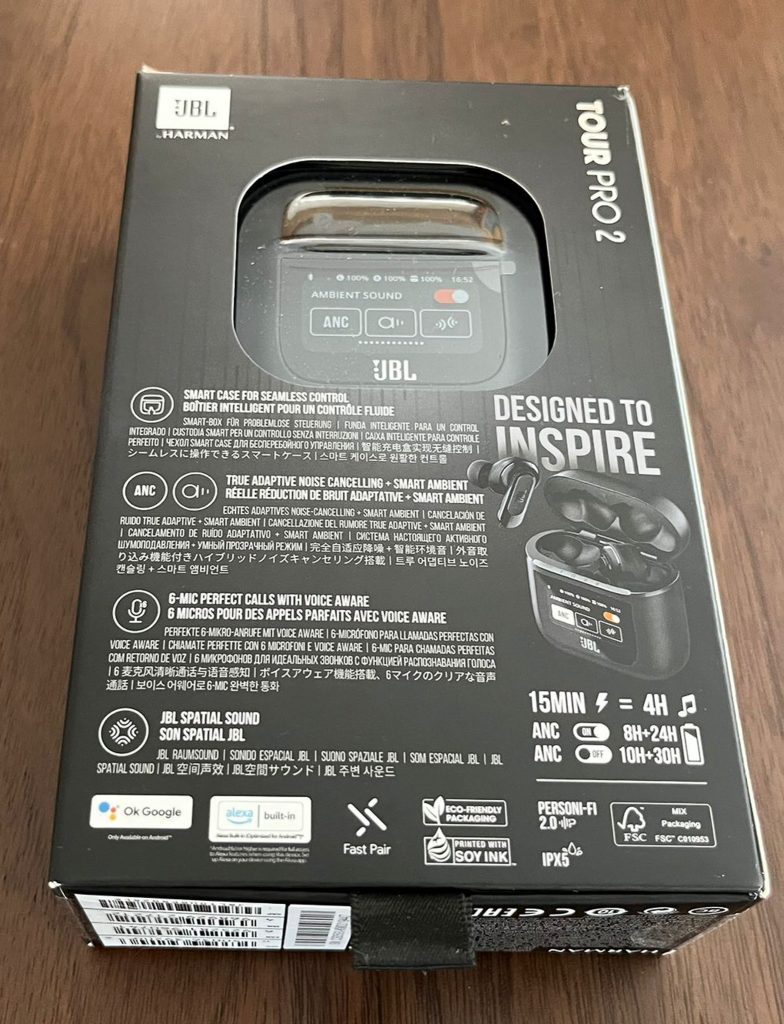 JBL Tour Pro 2 In-Ear-Bluetooth-Kopfhörer Verpackung Rückseite