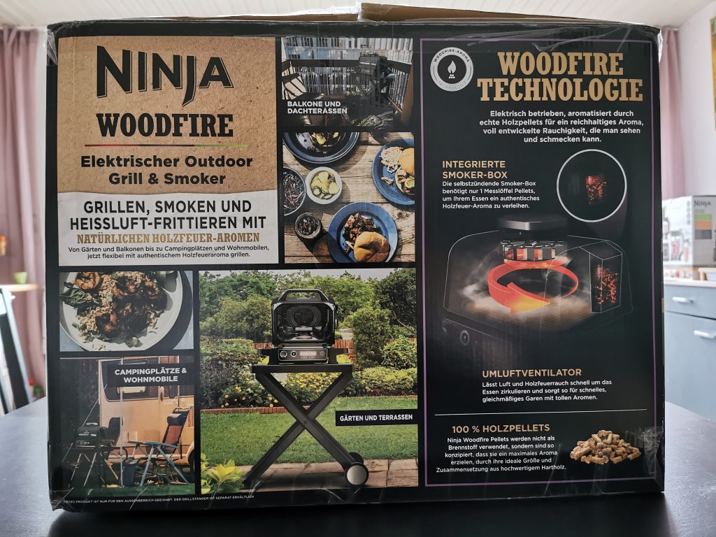 Ninja Woodfire Elektrogrill Verpackung Verpackung hinten