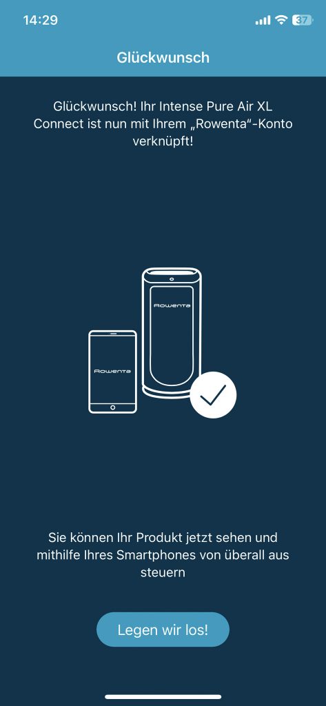 Rowenta Intense Pure Air Connect PU6080 Luftreiniger App gekoppelt