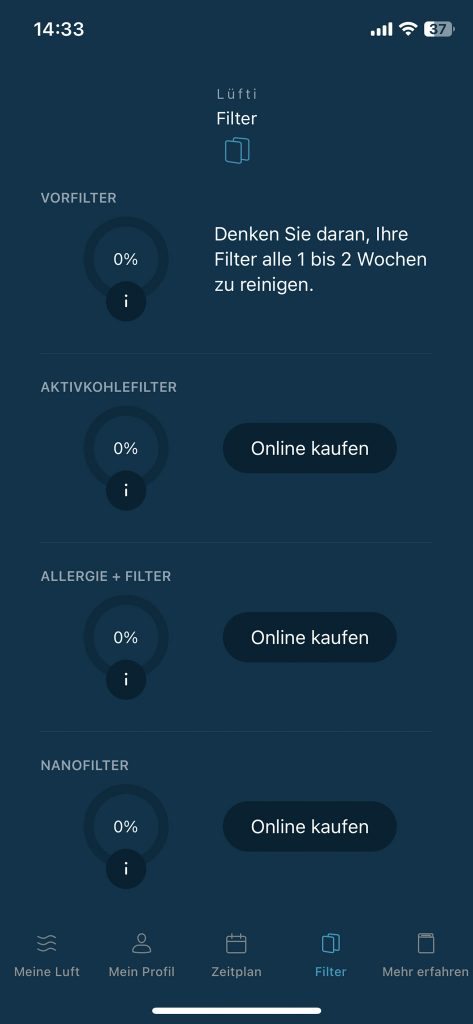 Rowenta Intense Pure Air Connect PU6080 Luftreiniger App Filterstatus