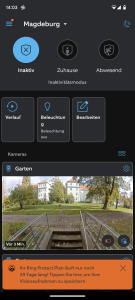 Hauptmenü der App der Ring Spotlight Cam Pro Überwachungskamera