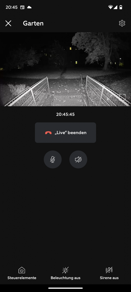 Nachtsicht der Ring Spotlight Cam Pro Überwachungskamera im Vormenü