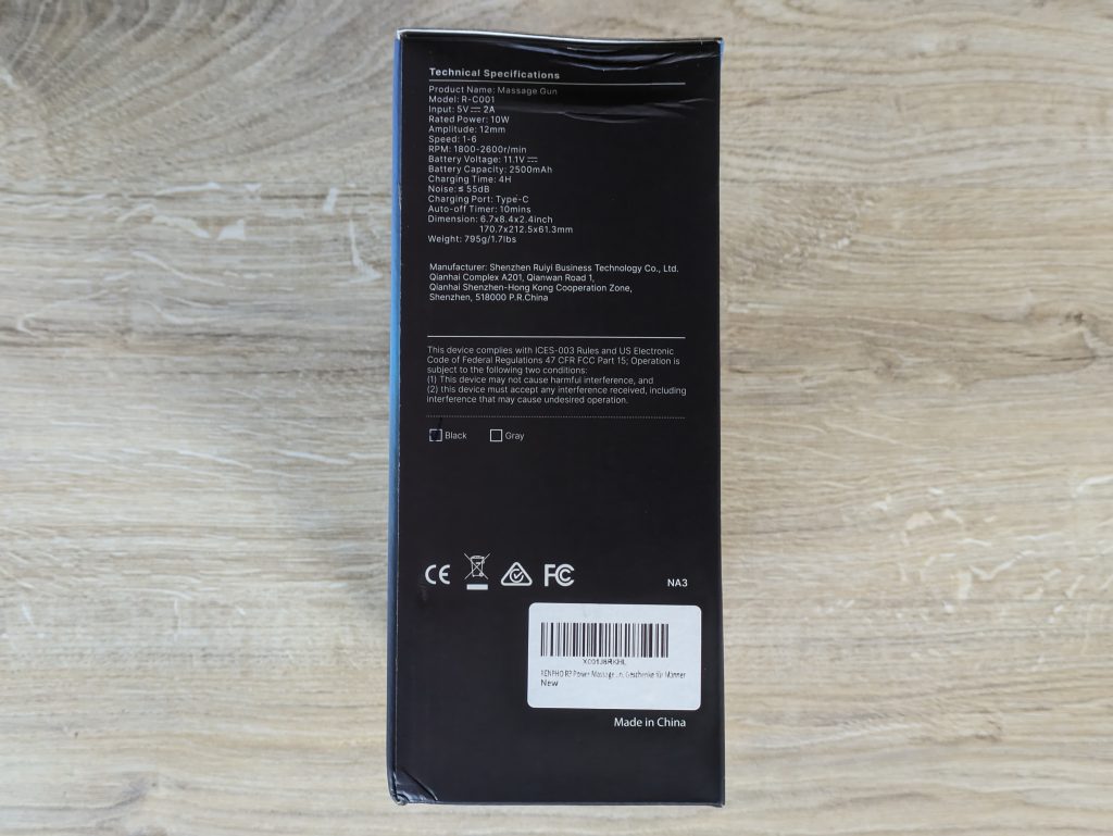 Verpackung der RENPHO R3 Massagepistole von rechts