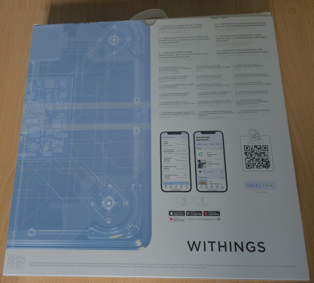 WITHINGS Body Smart Körperfettwaage Verpackung Rückseite