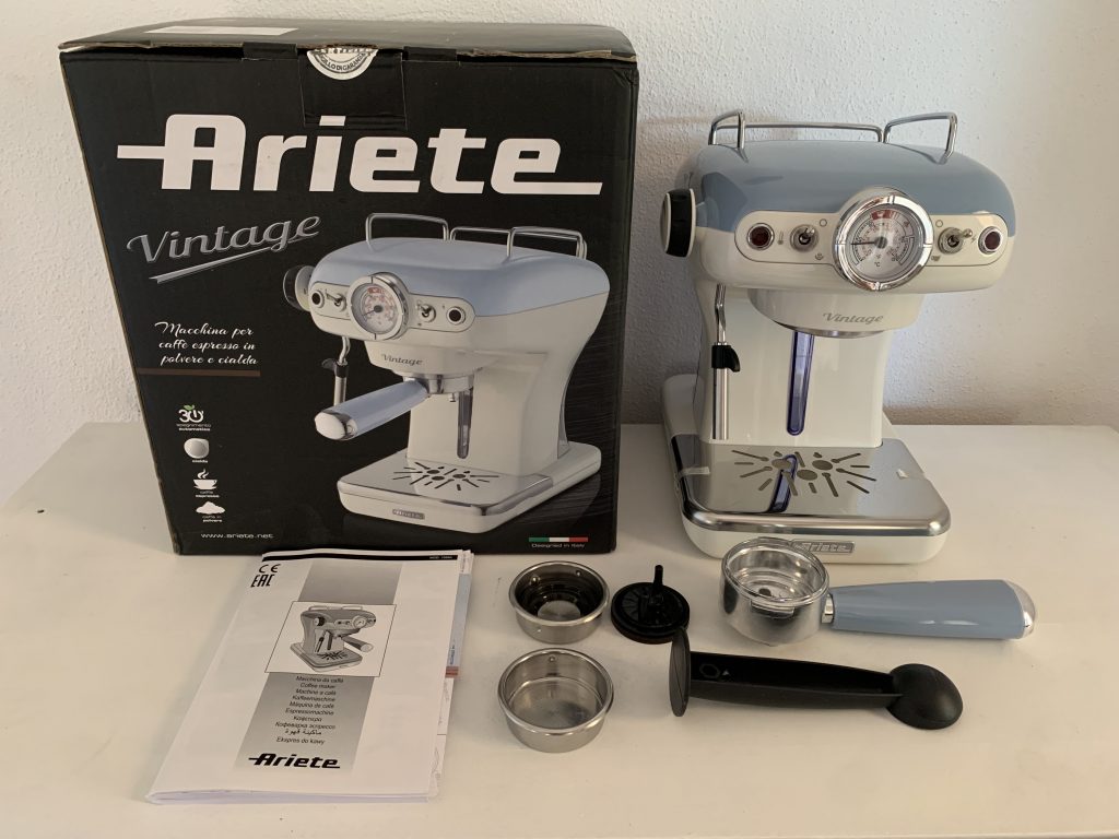 Ariete Vintage Siebträgermaschine ausgepackt mit Zubehör