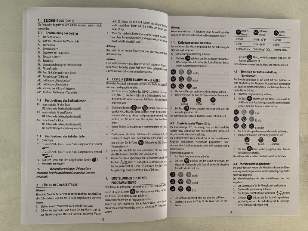 De'Longhi Dedica Style EC 685.B Siebträgermaschine Einblick in die Bedienungsanleitung