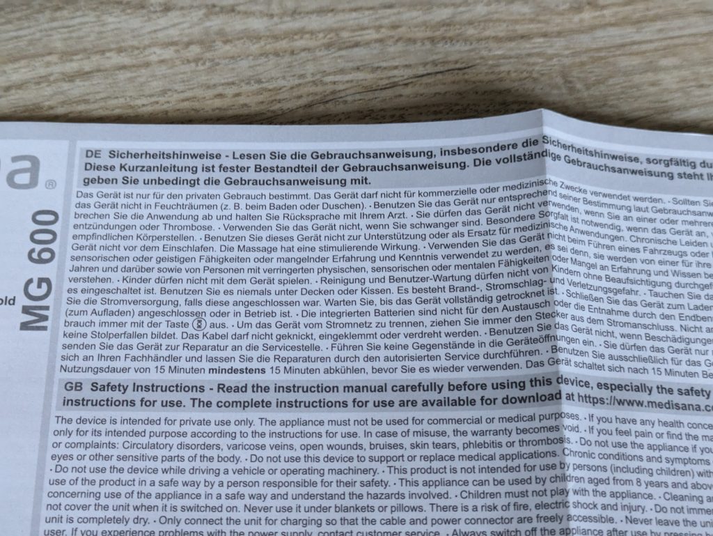 Anleitung der Medisana MG600 Massagepistole in der Nahansicht