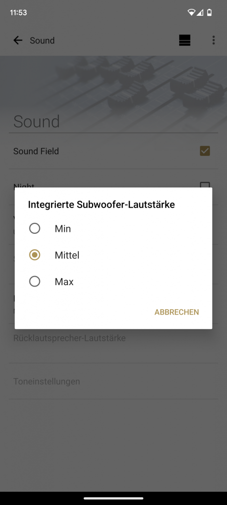 App, Subwoofer-Einstellungen der Sony HT A5000 Soundbar