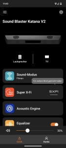 App der Creative Soundblaster Katana V2 Soundbar, erste Ansichte zur Hauptansicht