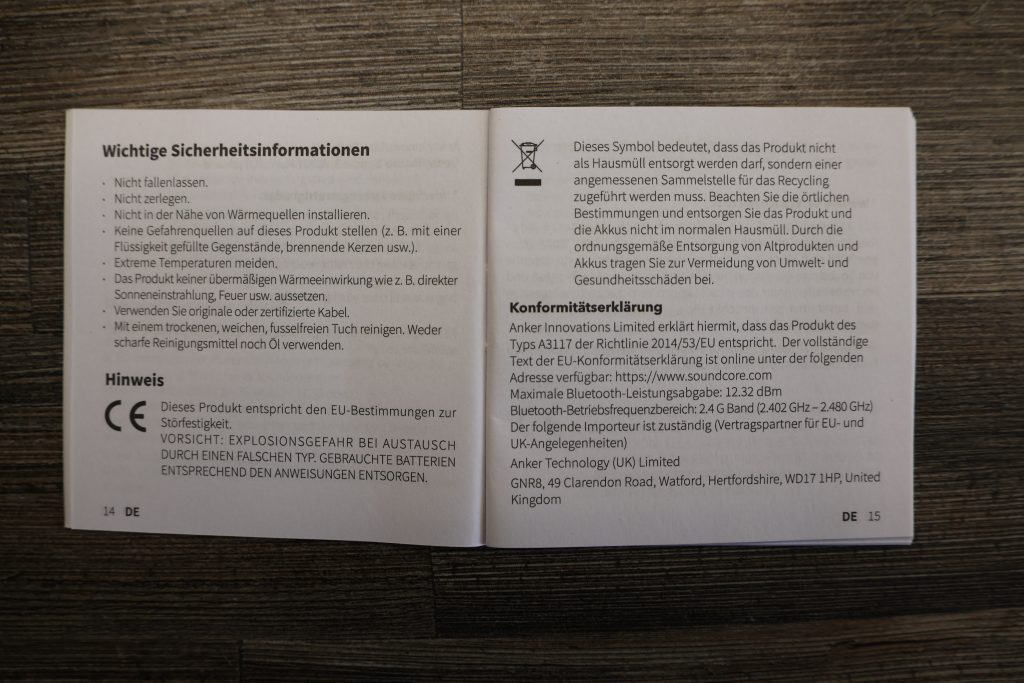Soundcore Sicherheitshinweise offen
