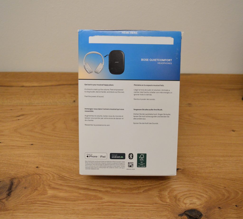 Bose QuietComfort Over-Ear-Kopfhörer Verpackung Rückseite