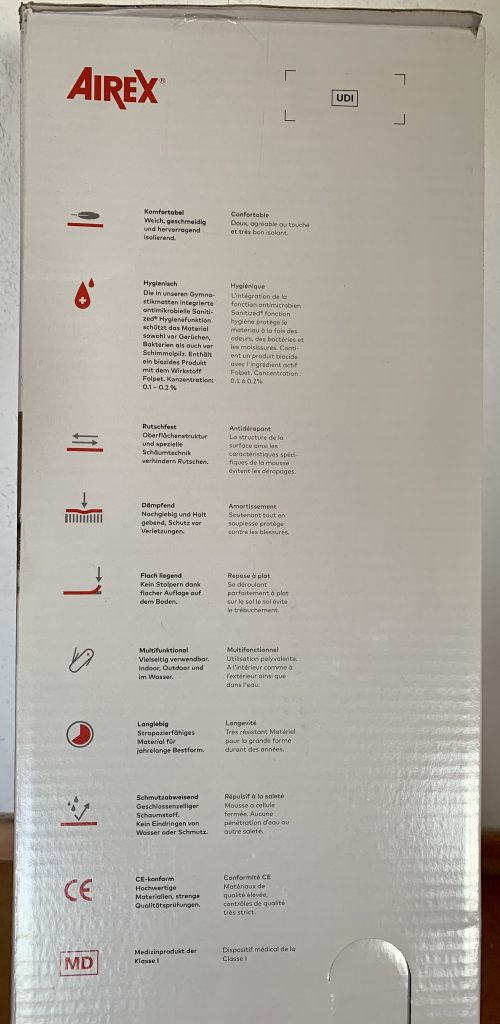 AIREX® Fitline 180 Gymnastikmatte Produktinformationen auf dem Karton