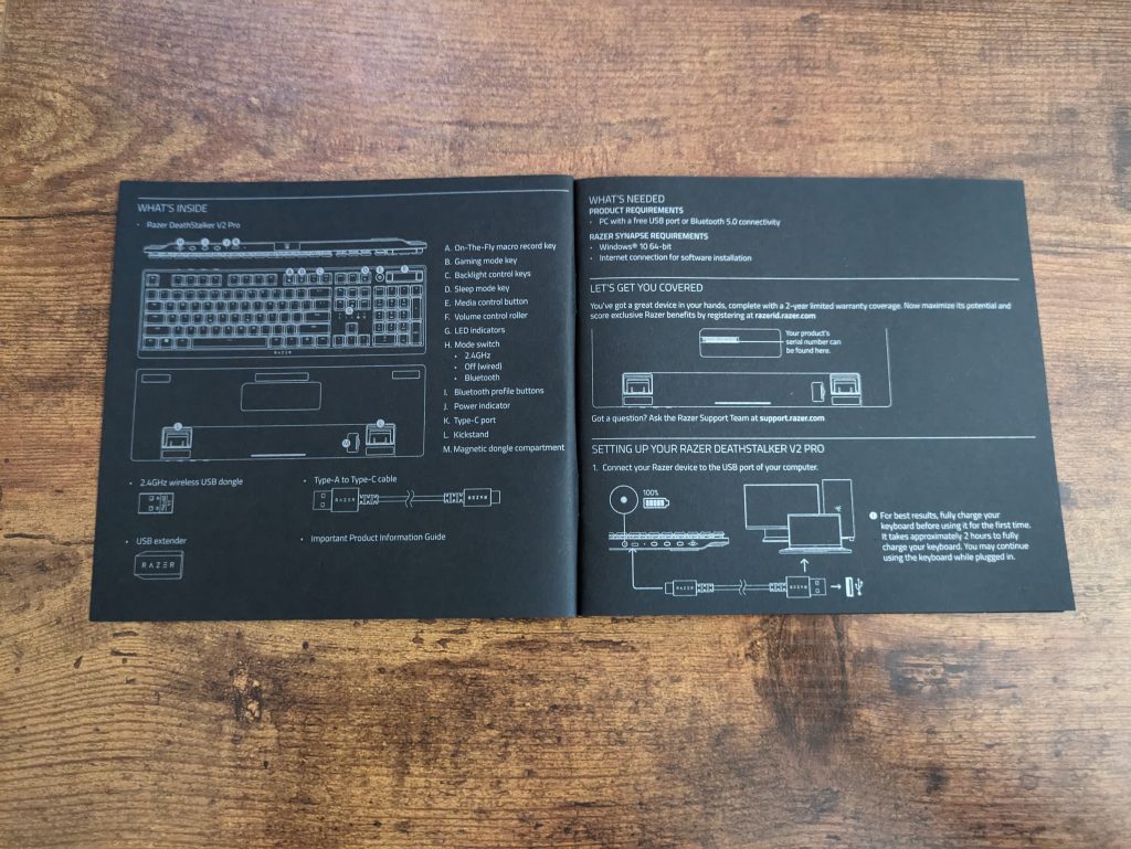 Anleitung der Razer Deathstalker V2 Pro Gaming-Tastatur, geöffnet