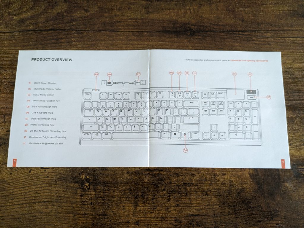 Anleitung der SteelSeries Apex Pro HyperMagnetic Gaming-Tastatur geöffnet