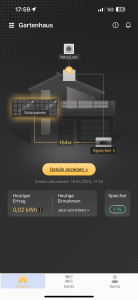 Ertrag in der App des Sunlit 800 Watt Easy Switch Balkonkraftwerk-Sets inklusive Speicher 2150 kW