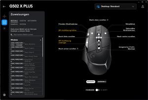 Tasteneinstellungen der Software der Logitech G502 X PLUS Gaming-Maus