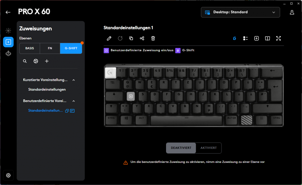 Tastenzuweisungen der Logitech G PRO X 60 LIGHTSPEED Gaming-Tastatur