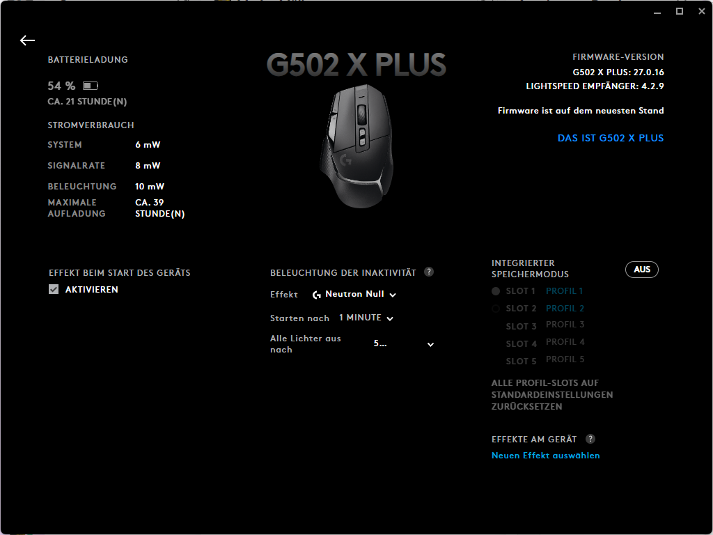 Übersicht der Software der Logitech G502 X PLUS Gaming-Maus