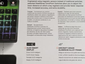 Verpackung der SteelSeries Apex Pro HyperMagnetic Gaming-Tastatur von hinten in der Nahansicht