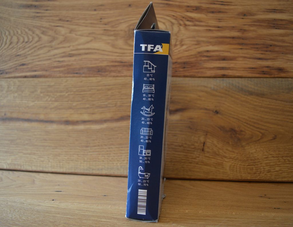 TFA Dostmann Präzisions Thermo-Hygrometer Verpackung linke Seite