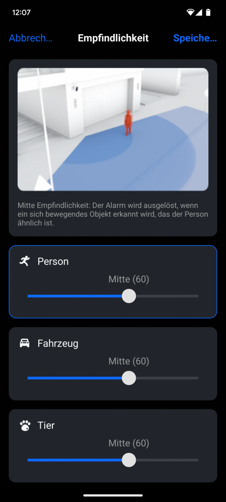 Empfindlichkeit der Reolink Argus 4 Pro+ Überwachungskamera