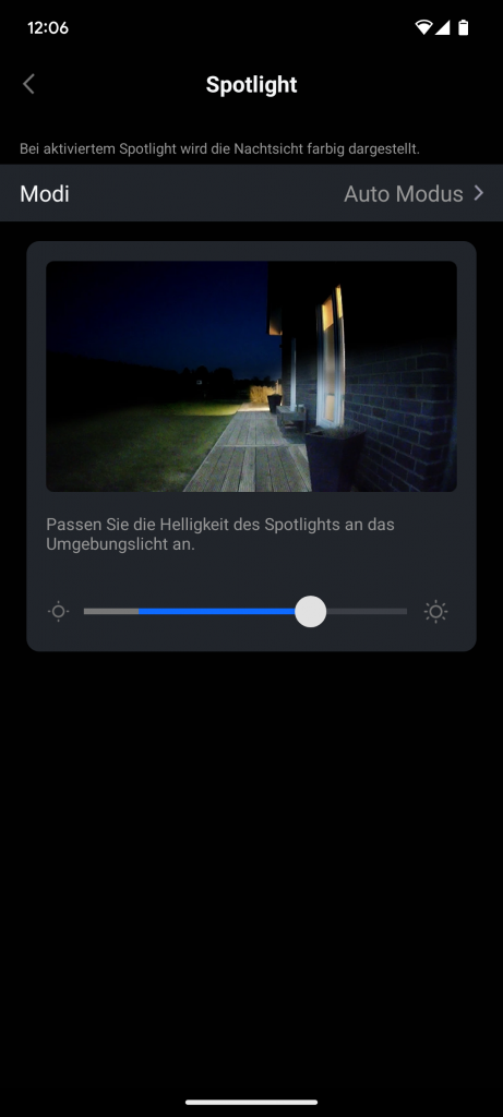 Helligkeit der Lampe der Reolink Argus 4 Pro+ Überwachungskamera