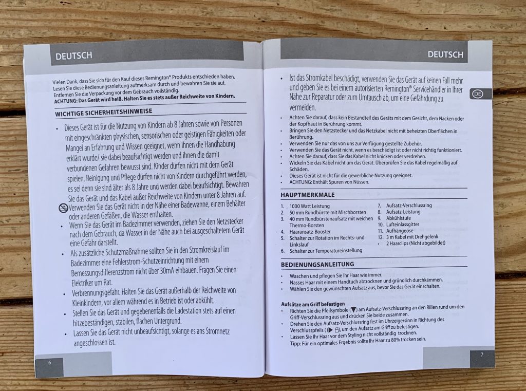 Remington AS8811 Warmluftbürste Bedienungsanleitung von innen