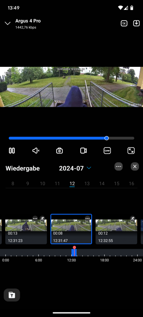 Timeline der Reolink Argus 4 Pro+ Überwachungskamera
