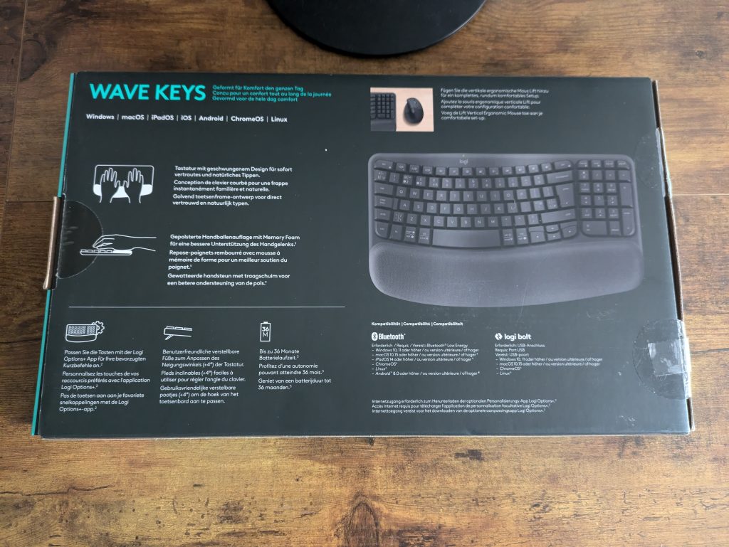 Verpackung der Logitech Wave Keys Tastatur von hinten