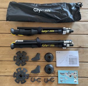 Glymnis TP-7501 Wanderstöcke ausgepackt mit Aufsätzen