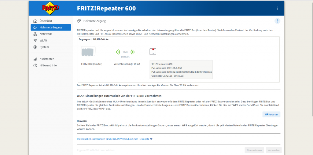Webbrowser des AVM FRITZ! 600 WLAN-Repeaters (6)