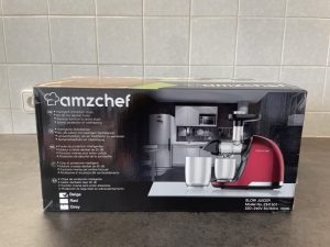 AMZCHEF ZM1501 Slow-Juicer im Karton von der Seite