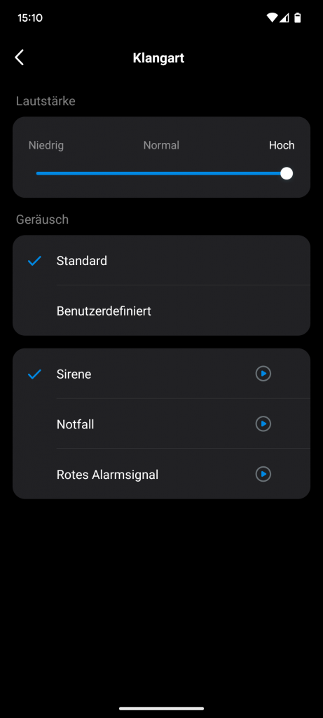 App, Sireneneinstellungen der Tapo C200 Überwachungskamera