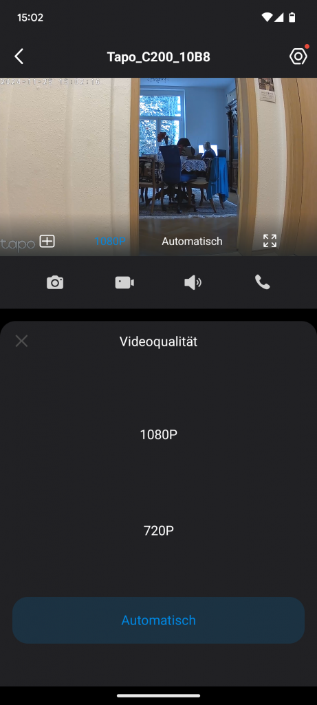 App, Videoqualität der Tapo C200 Überwachungskamera