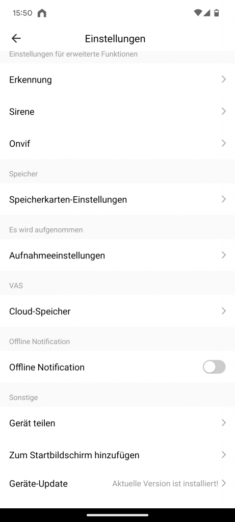 App, weitere Einstellungen der Litokam LF P1t Überwachungskamera