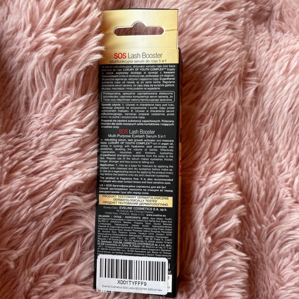 Eveline Cosmetics SOS LASH BOOSTER 5 Wimpernserum Verpackung Rückseite