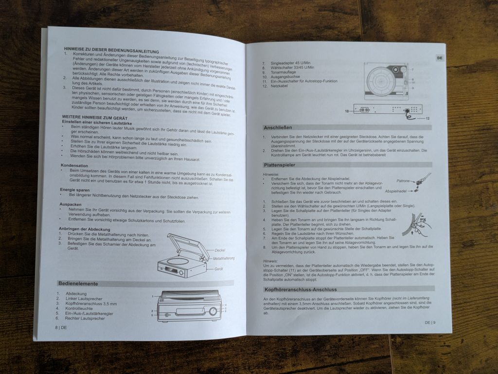 Anleitung des Karcher KA 8050 Plattenspielers geöffnet