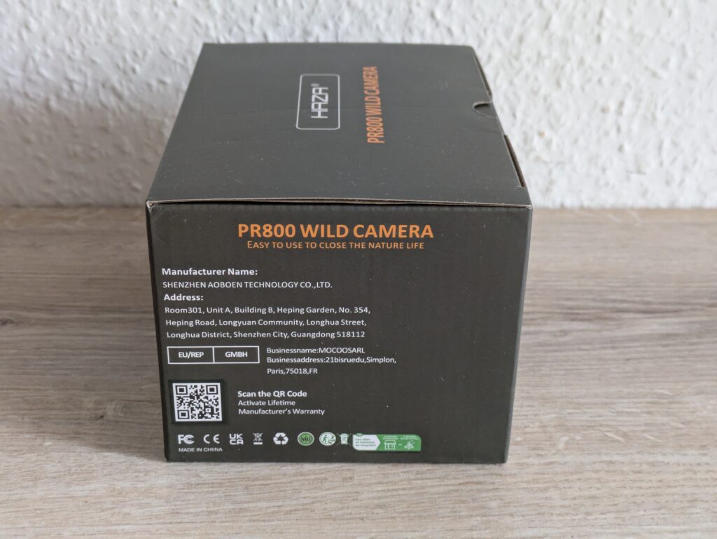 Verpackung der Haza PR800 Wildkamera von rechts