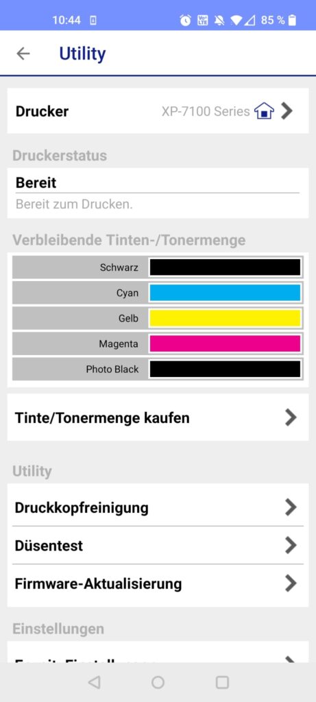 Epson Expression Premium XP-7100 Tintenstrahldrucker App Druckerstatus