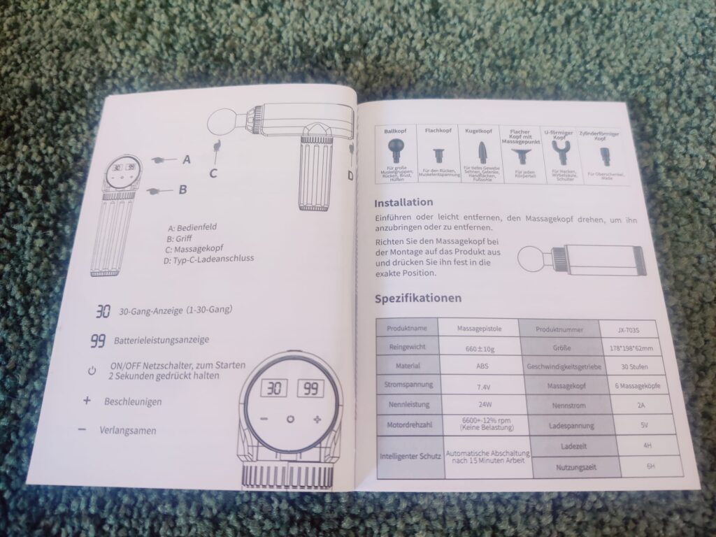 Lefity JX-703S Massagepistole Anleitung Deutsch innen