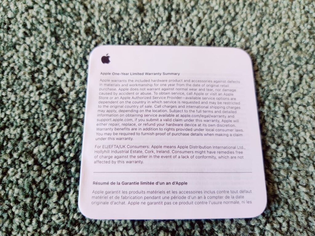 Apple AirPods 4 Kopfhörer Garantiedokument