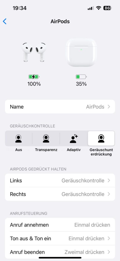 Apple AirPods 4 Kopfhörer iPhone-Einstellungen Übersicht