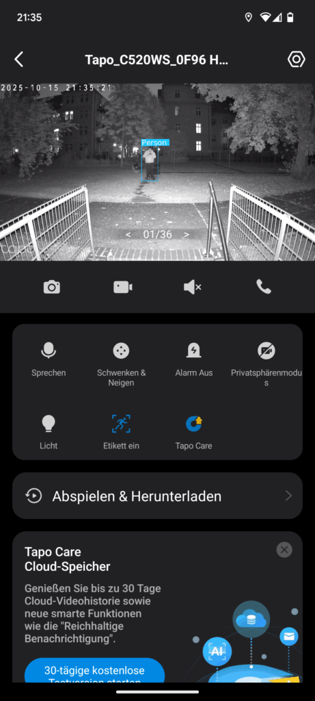 App der Tapo TP-Link C520WS Überwachungskamera (10)