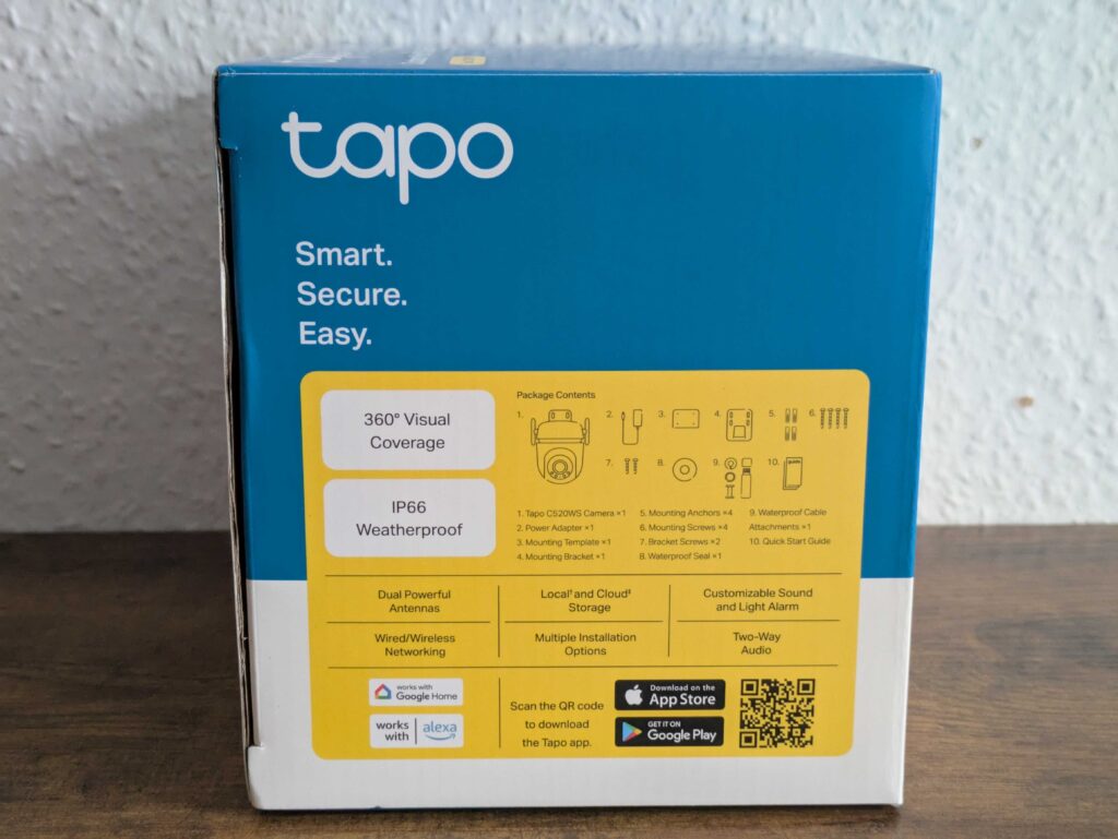Verpackung der Tapo TP-Link C520WS Überwachungskamera von rechts
