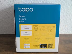 Verpackung der Tapo TP-Link C520WS Überwachungskamera von rechts
