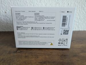 Verpackung der Wansview A1 Überwachungskamera von hinten