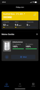 App des Philips 600i Luftreinigers
