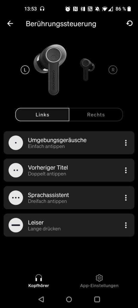 Cambridge Audio Melomania A100 In-Ear-Bluetooth-Kopfhörer App Touchsteuerung