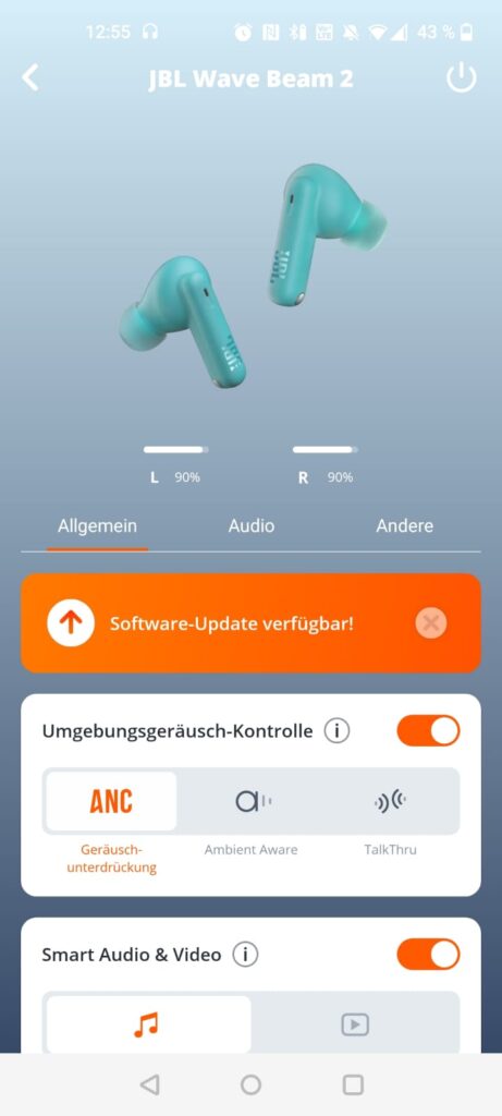JBL Wave Beam 2 In-Ear-Kopfhörer App Startseite